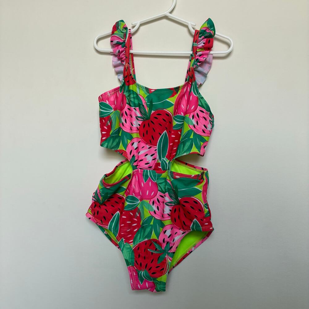 Cat & Jack Strawberry Cutout One Piece Swimsuit Girls M 8